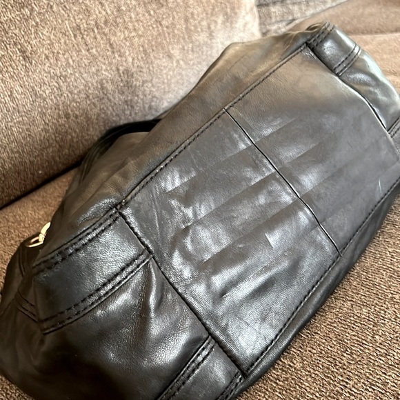 MICHAEL KORS Black Soft Leather Pleated Drawstring Satchel Gold Bag - Picture 9 of 12